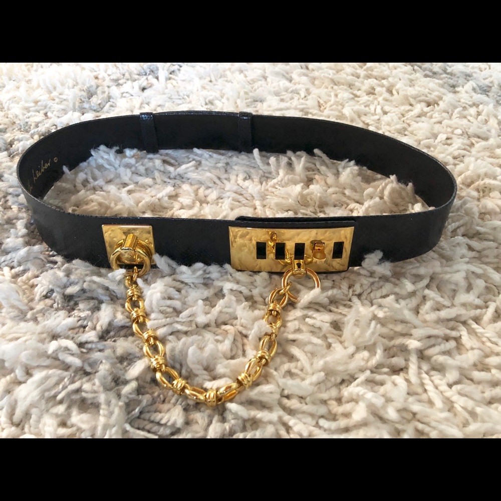 Vintage JUDITH LEIBER black snakeskin belt gold
